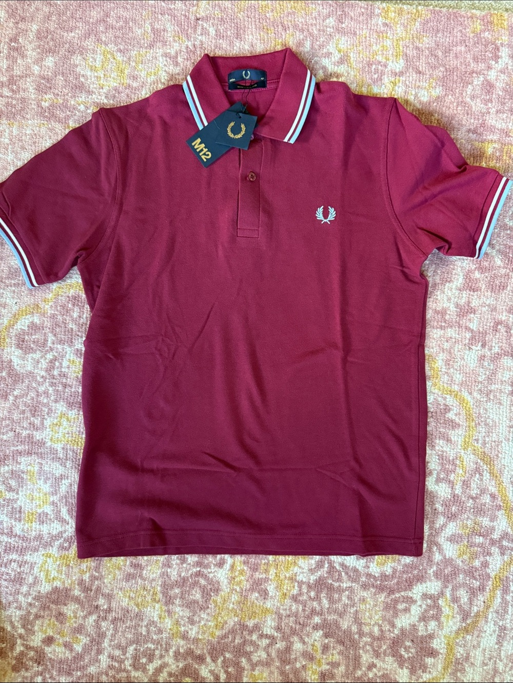 Fred Perry Men's Maroon Polo with Twin White Tipping